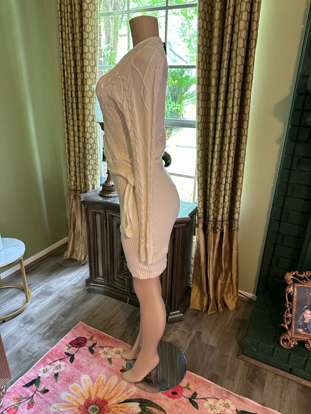 Guess Cream Wrap Cable Knit Long Sleeve Dress - Picture 3 of 8